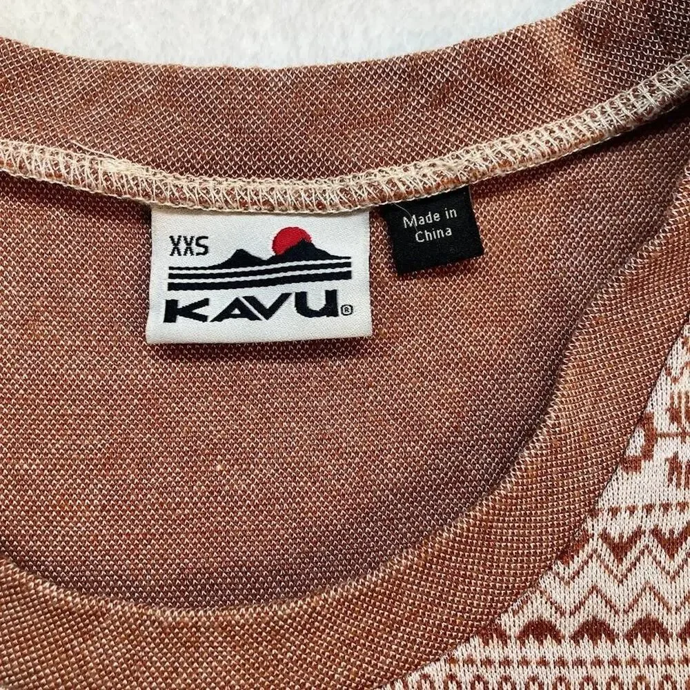 KAVU Fair Isle Sweater Mini Dress Brown/Tan Size XXS Side Button Accents - Picture 4 of 13